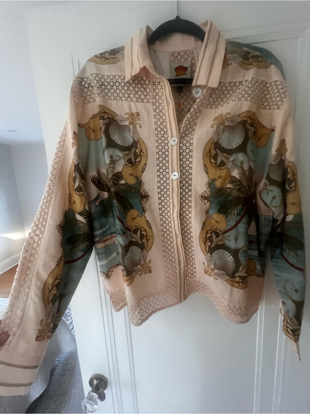 Fabulous BrandNew Labels on Farm Rio Linen/Crochet Top-Jacket